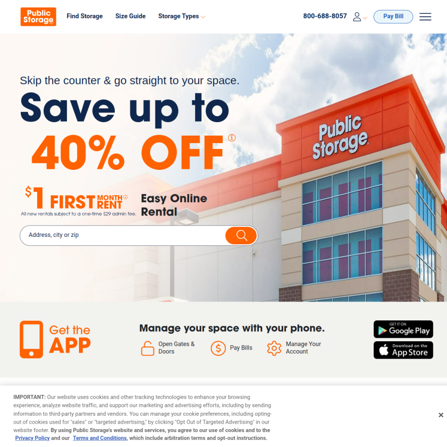 publicstorage.com homepage screenshot
