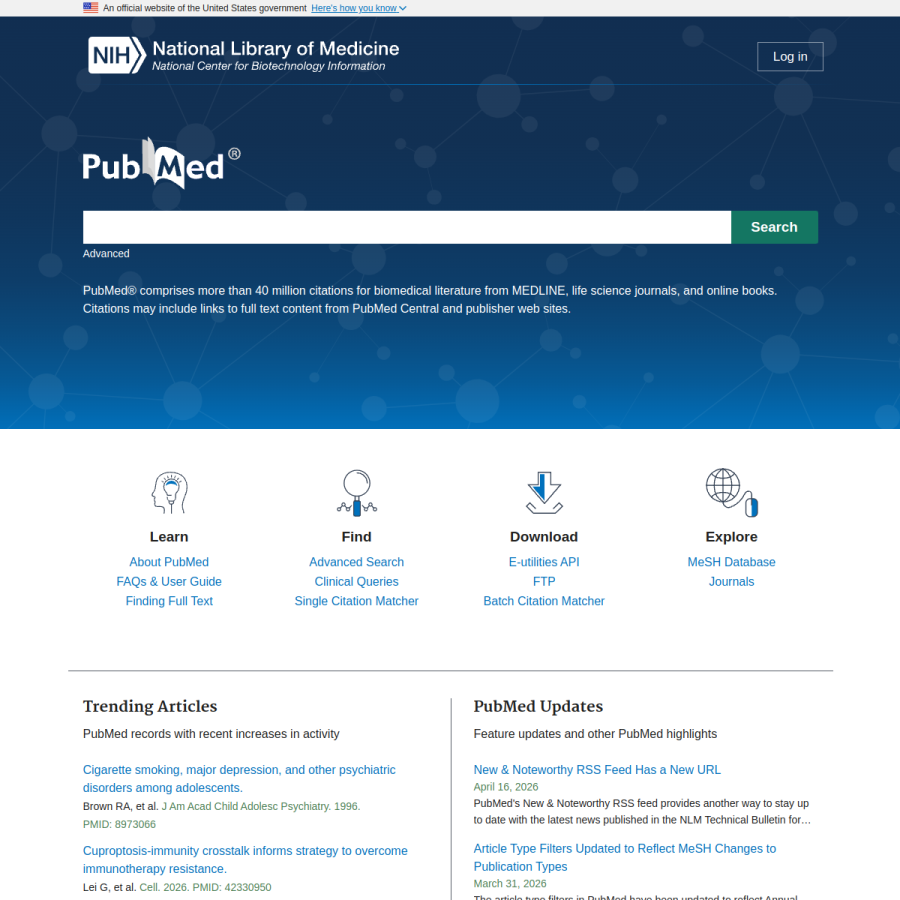 pubmed.ncbi.nlm.nih.gov homepage screenshot
