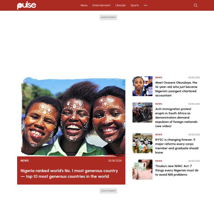 pulse.ng homepage screenshot