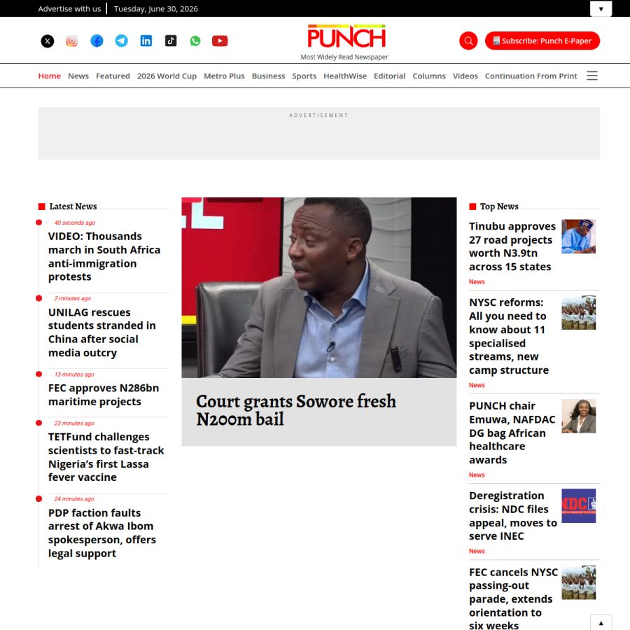 punchng.com homepage screenshot