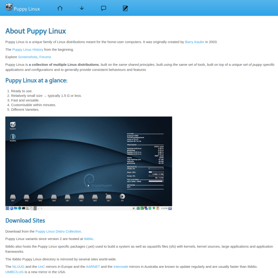 puppylinux.com homepage screenshot