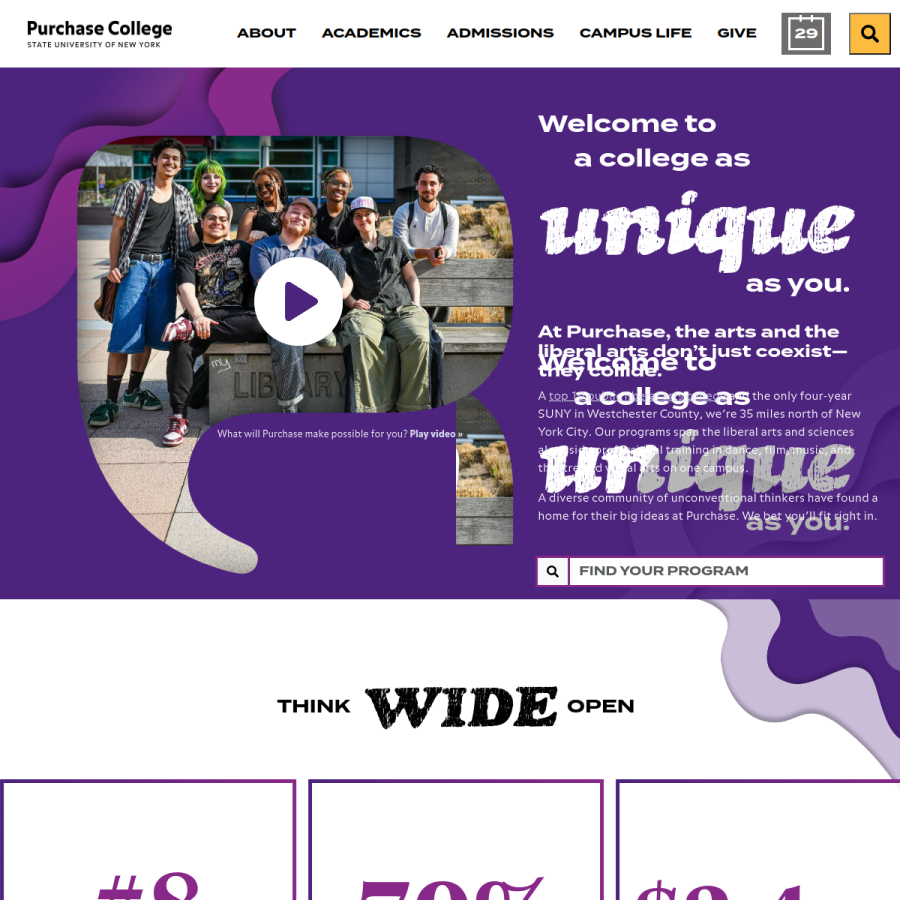 purchase.edu homepage screenshot