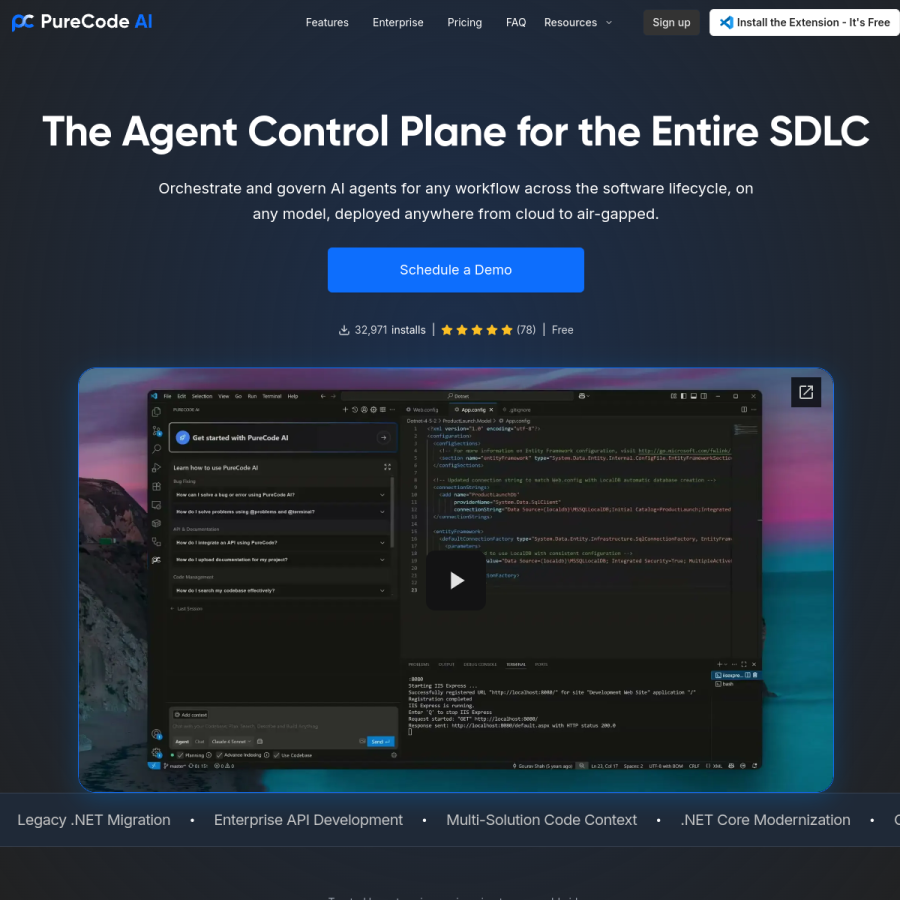 purecode.ai homepage screenshot