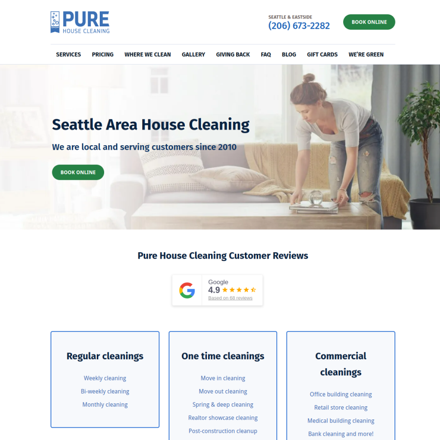 purehousecleaning.com homepage screenshot