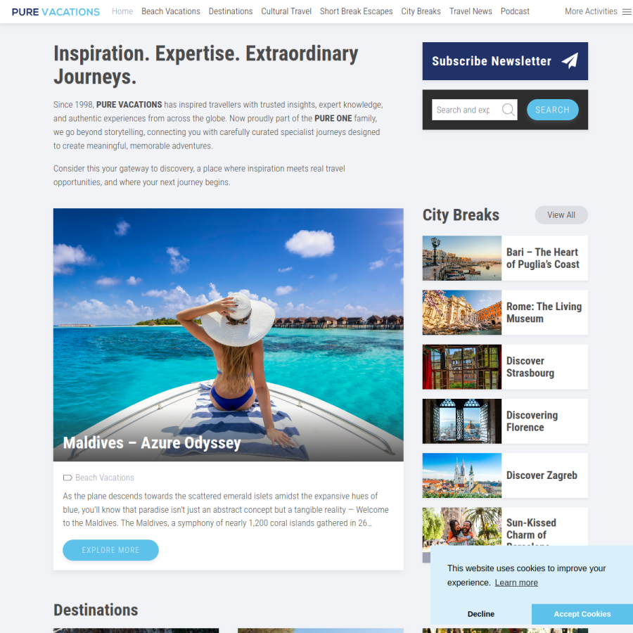 purevacations.com homepage screenshot