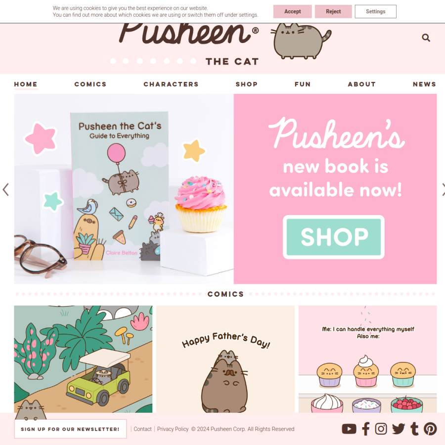 pusheen.com homepage screenshot