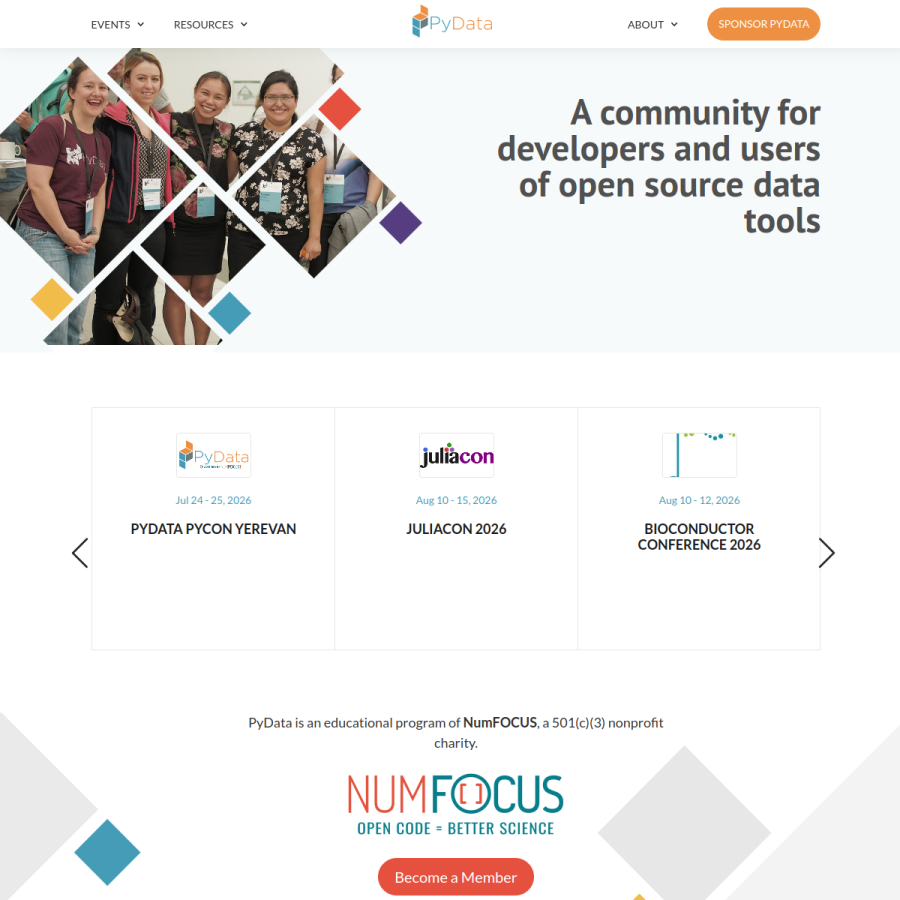 pydata.org homepage screenshot