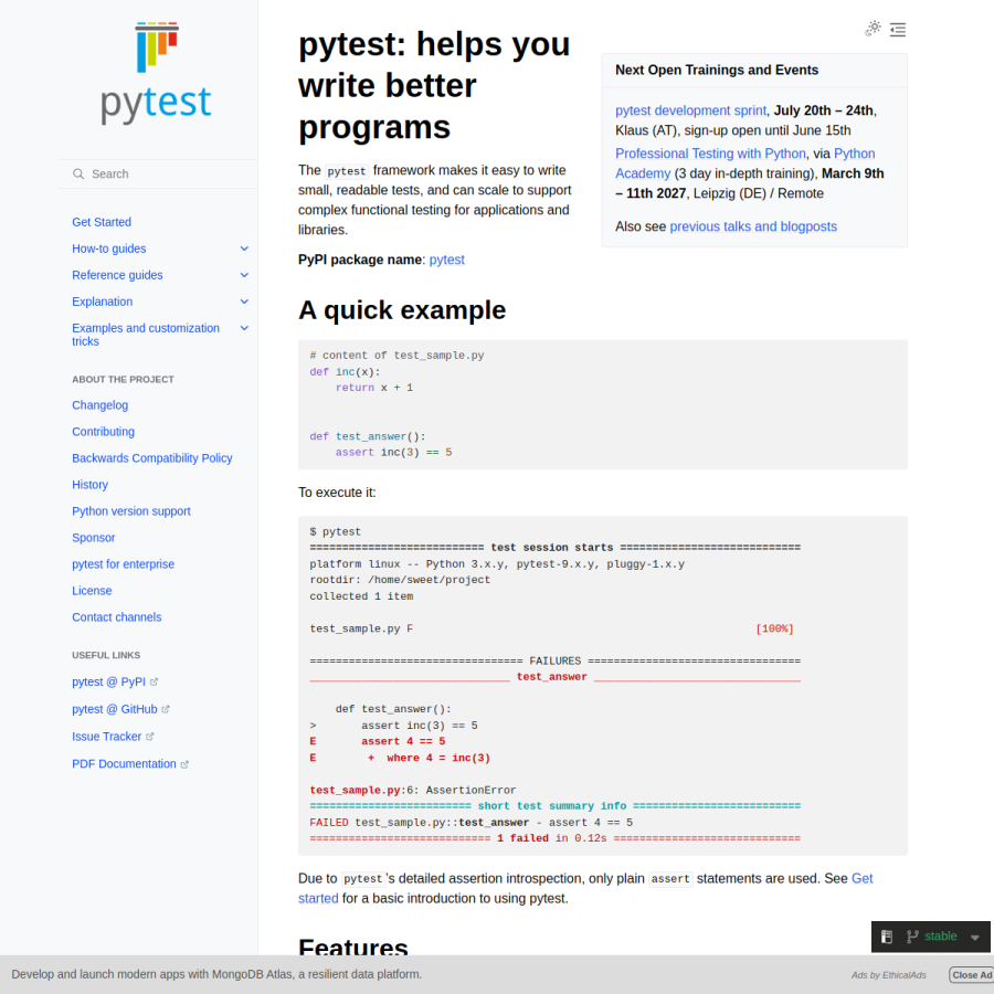pytest.org homepage screenshot