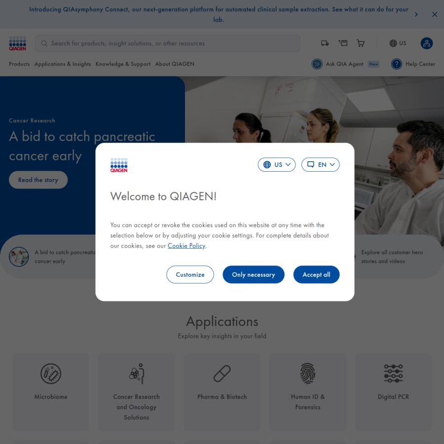 qiagen.com homepage screenshot