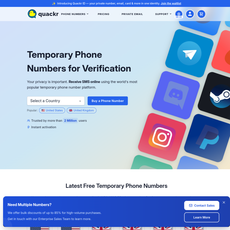 quackr.io homepage screenshot