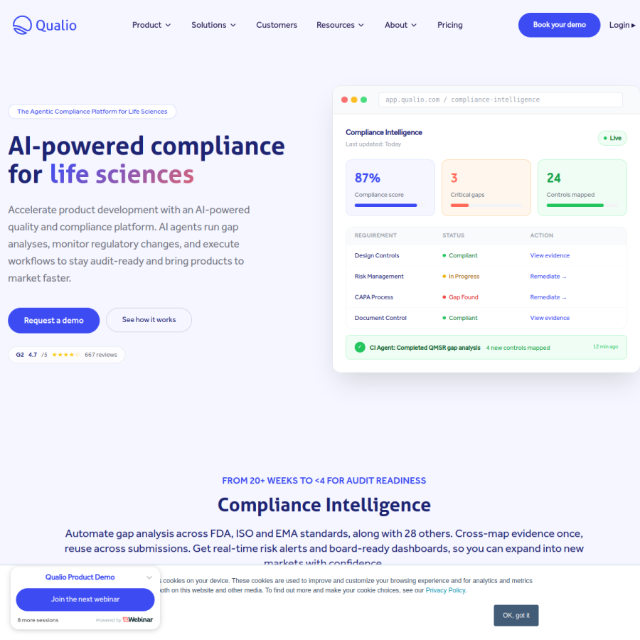 qualio.com homepage screenshot