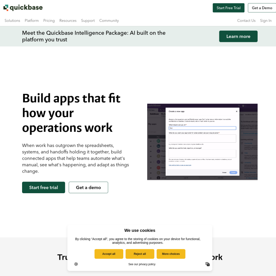 quickbase.com homepage screenshot