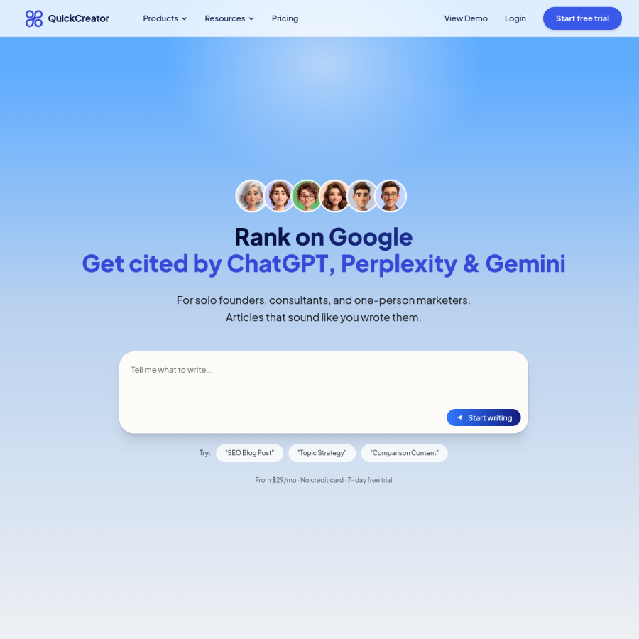 quickcreator.io homepage screenshot