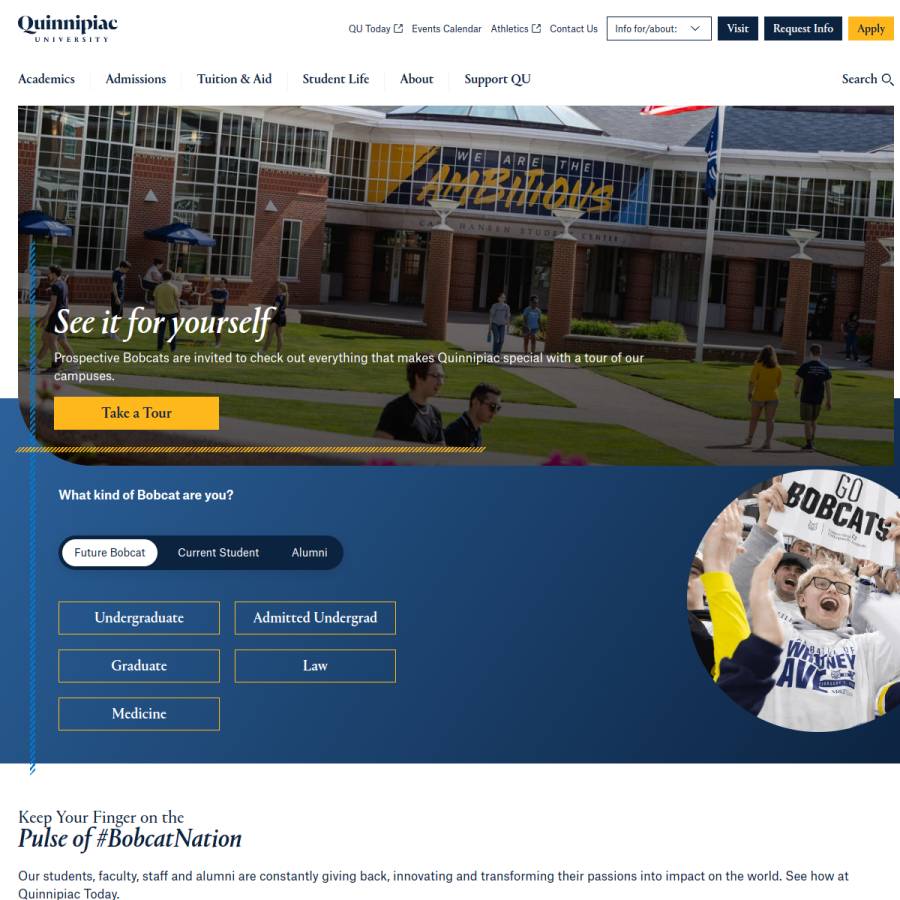 quinnipiac.edu homepage screenshot