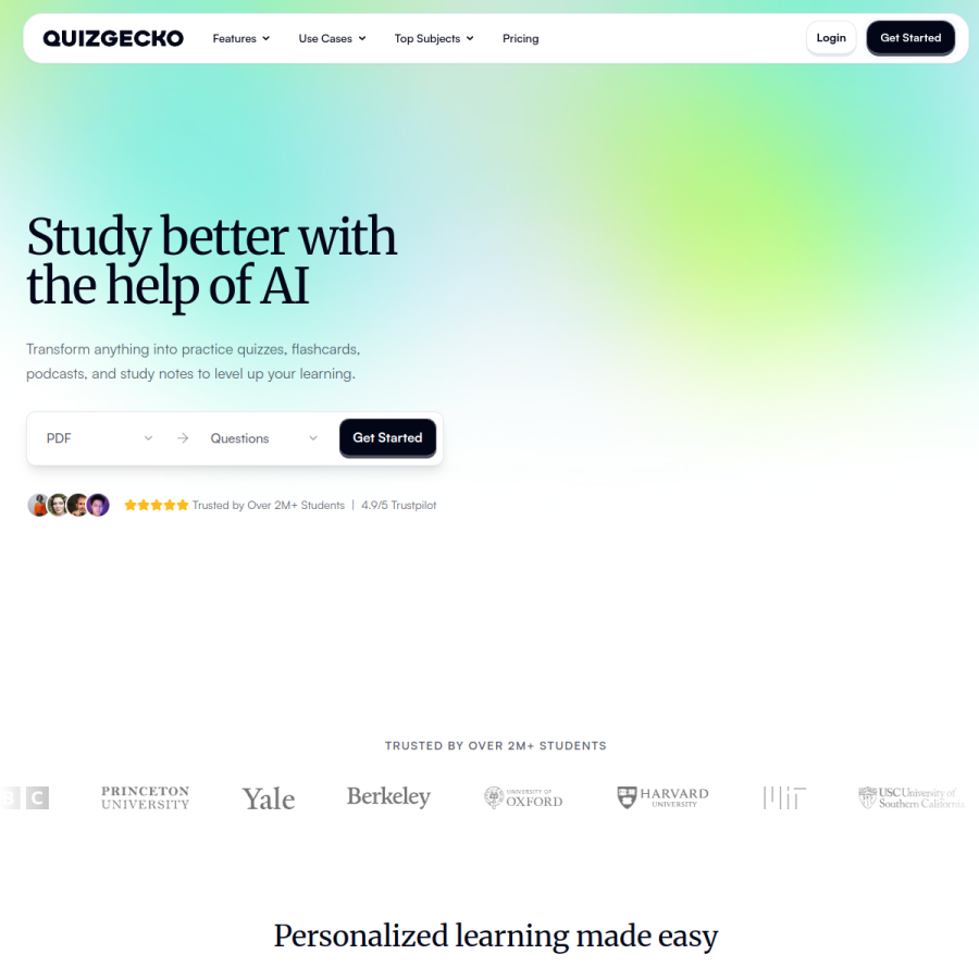 quizgecko.com homepage screenshot