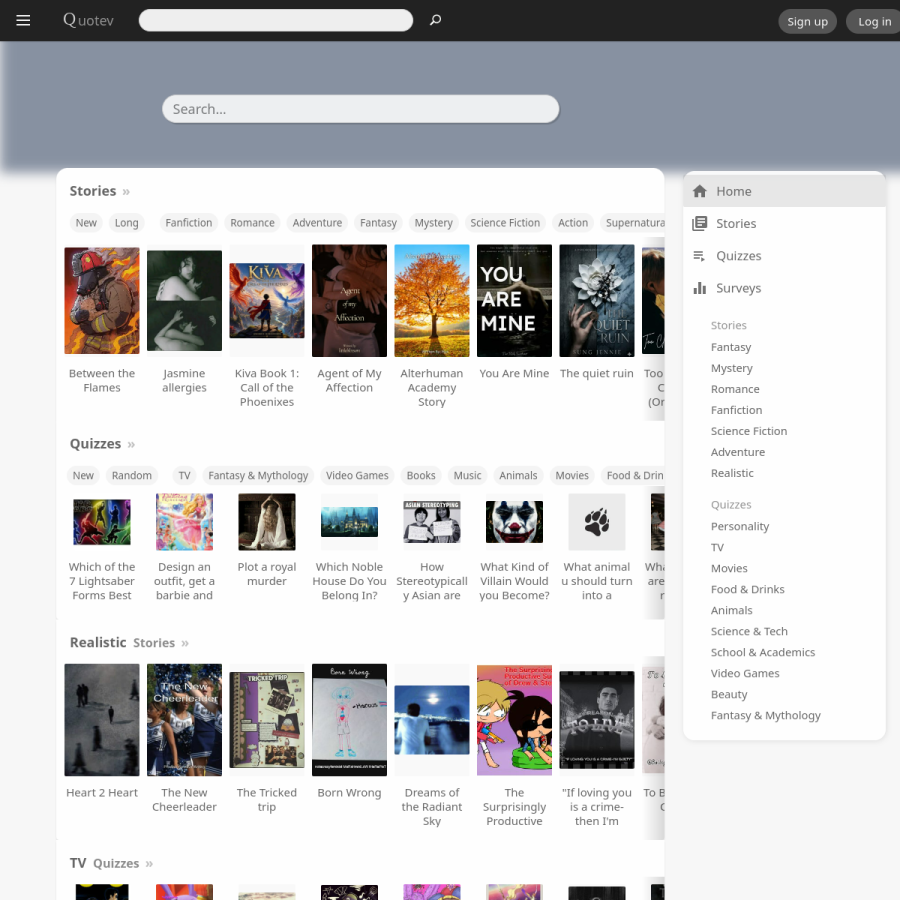 quotev.com homepage screenshot