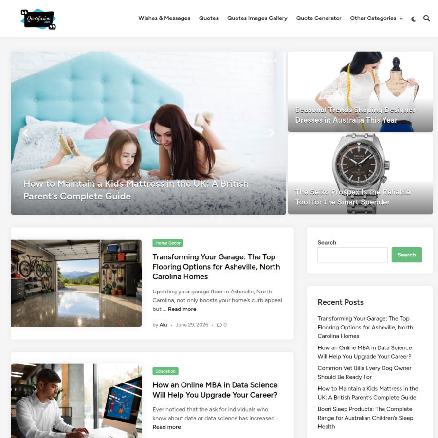 quotifusion.com homepage screenshot