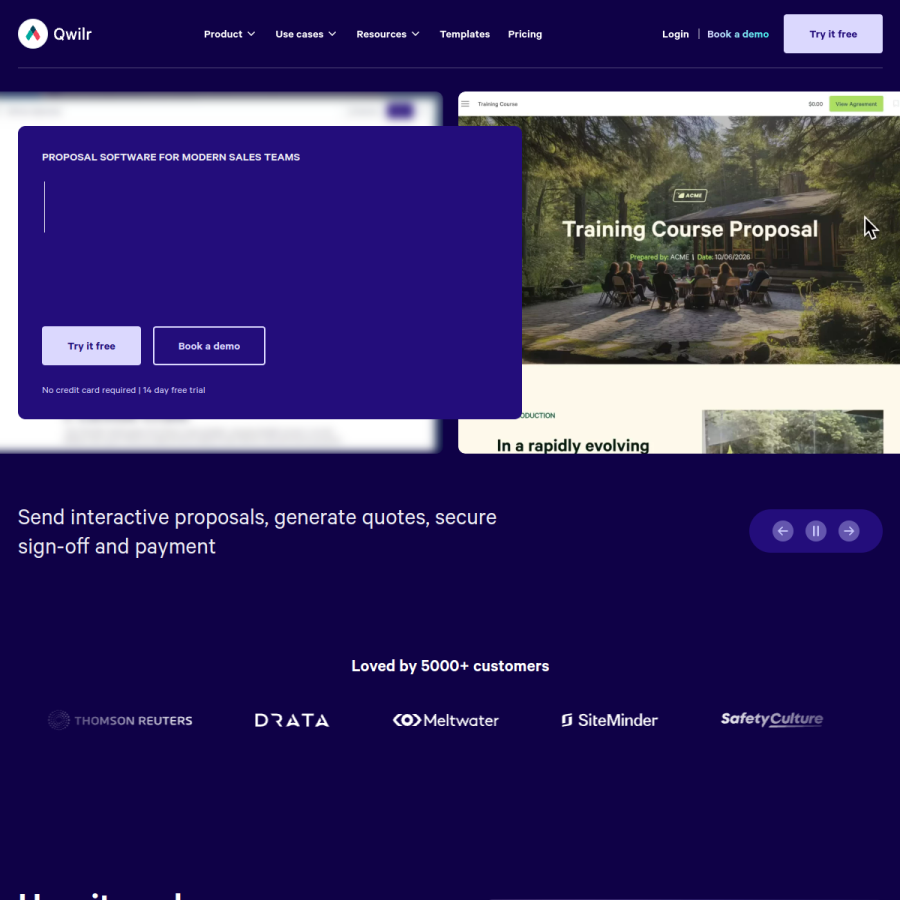 qwilr.com homepage screenshot