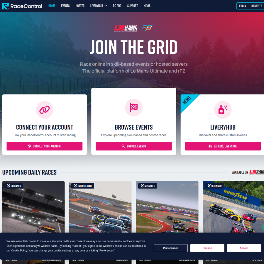 racecontrol.gg homepage screenshot