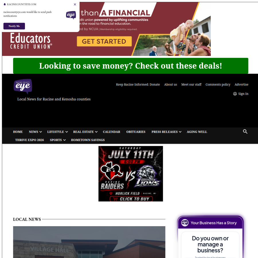racinecountyeye.com homepage screenshot