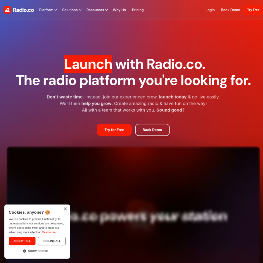 radio.co homepage screenshot