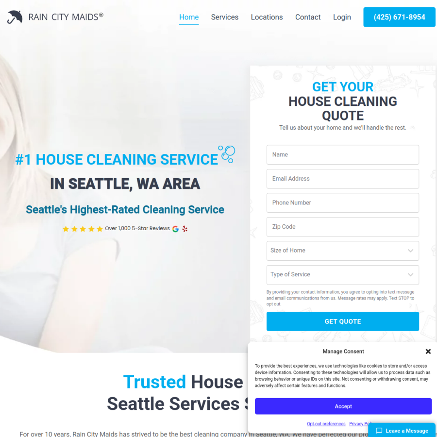 raincitymaids.com homepage screenshot