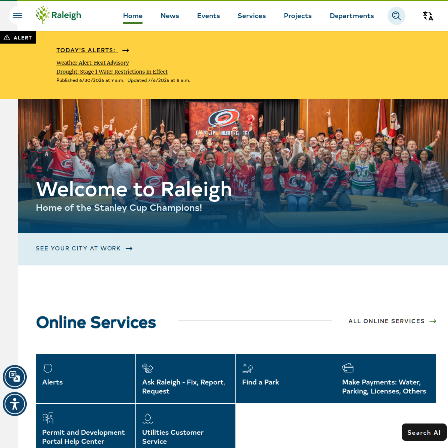 raleighnc.gov homepage screenshot
