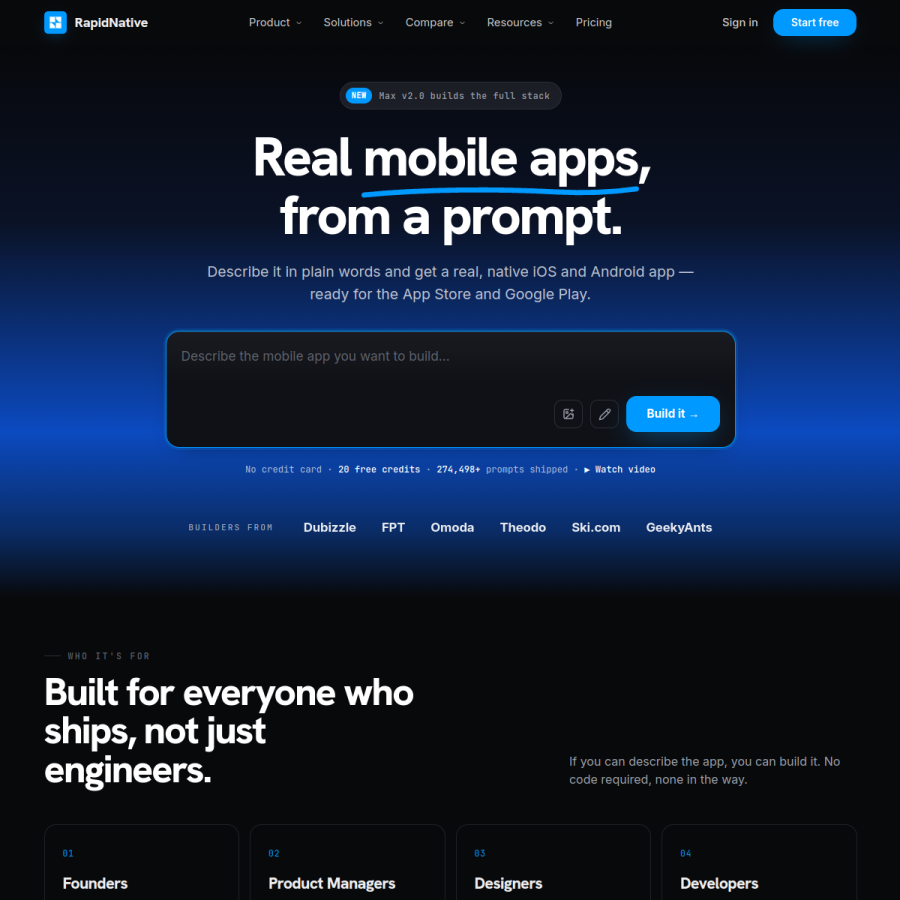 rapidnative.com homepage screenshot