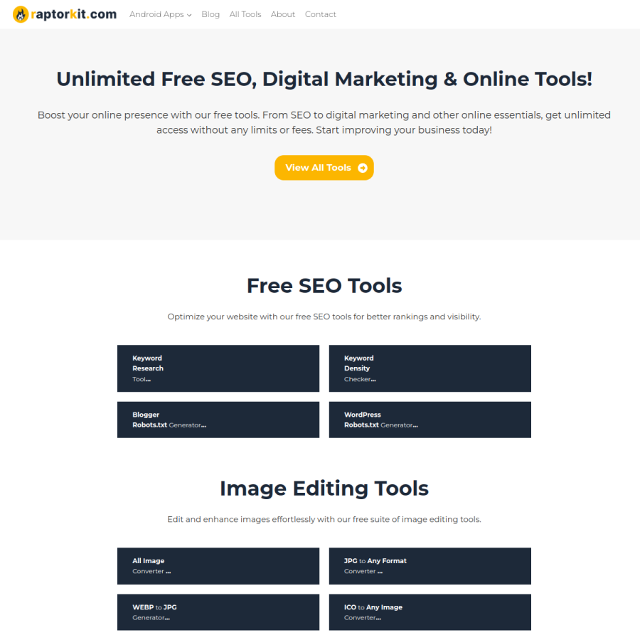 raptorkit.com homepage screenshot