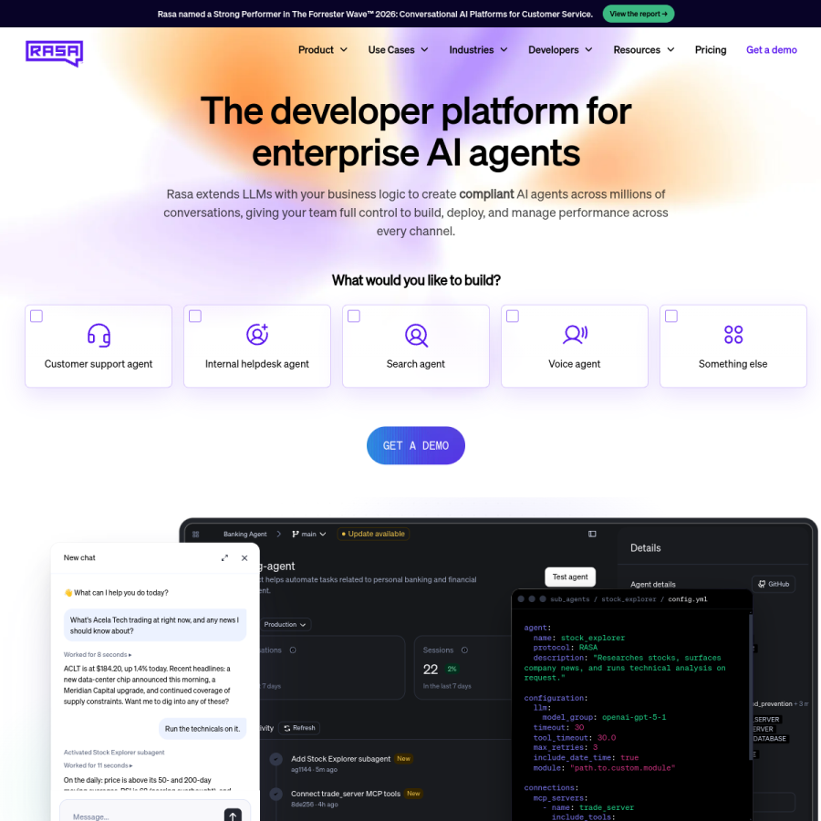 rasa.com homepage screenshot