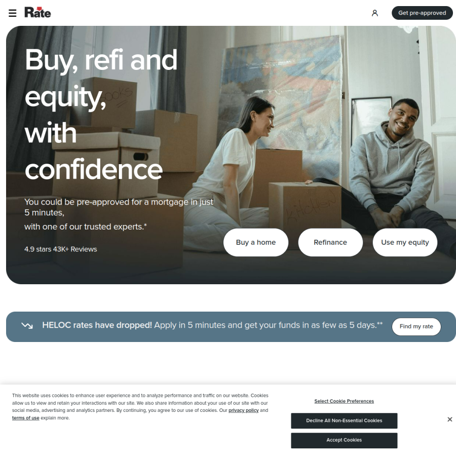 rate.com homepage screenshot