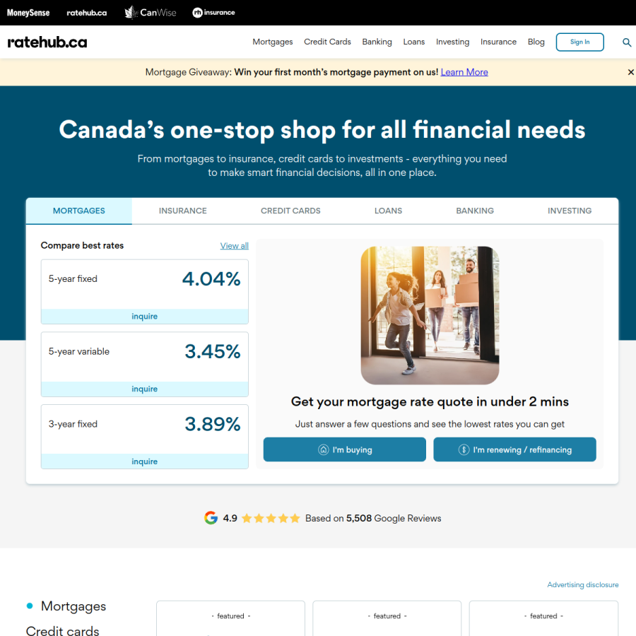 ratehub.ca homepage screenshot