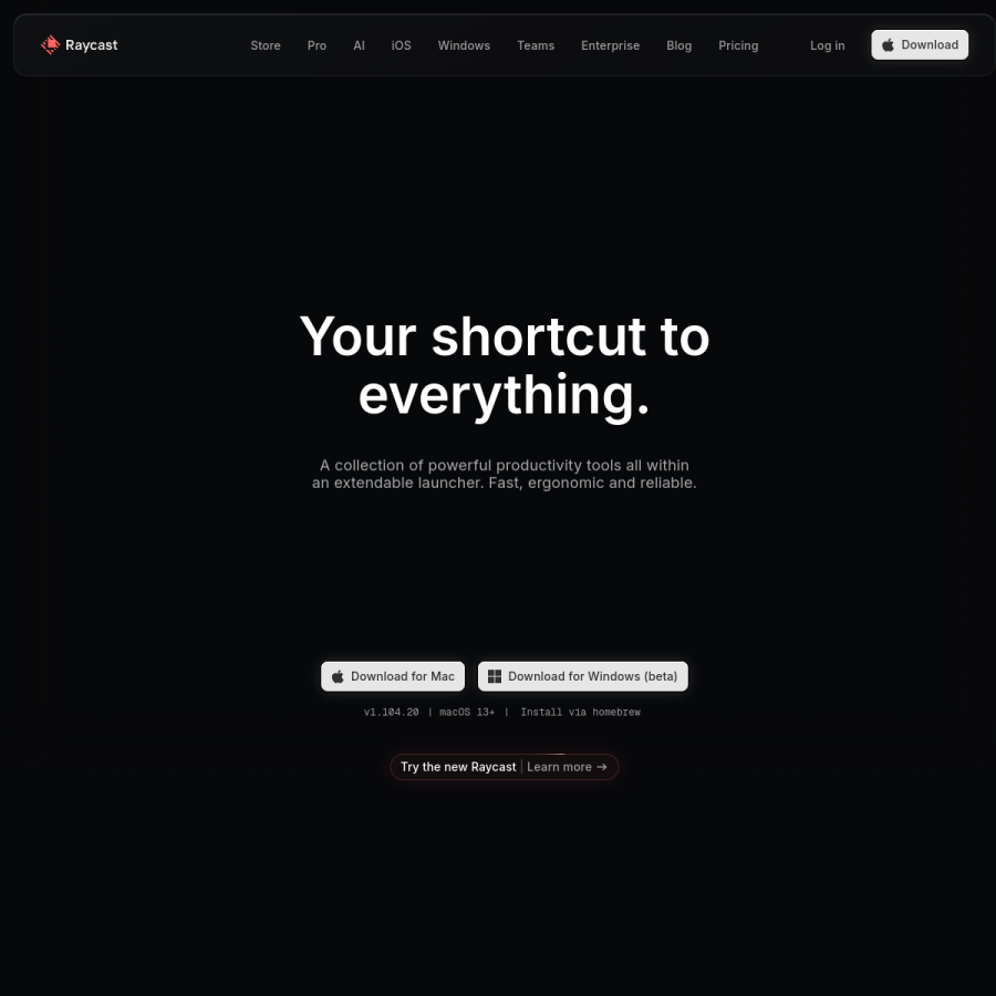 raycast.com homepage screenshot