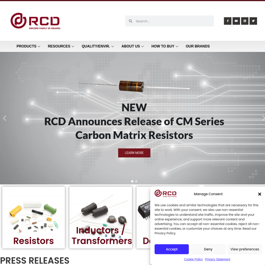 rcdcomponents.com homepage screenshot