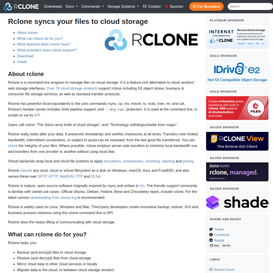 rclone.org homepage screenshot