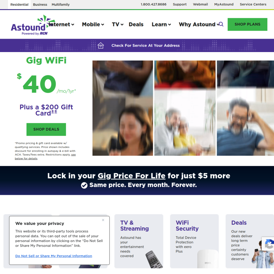rcn.com homepage screenshot