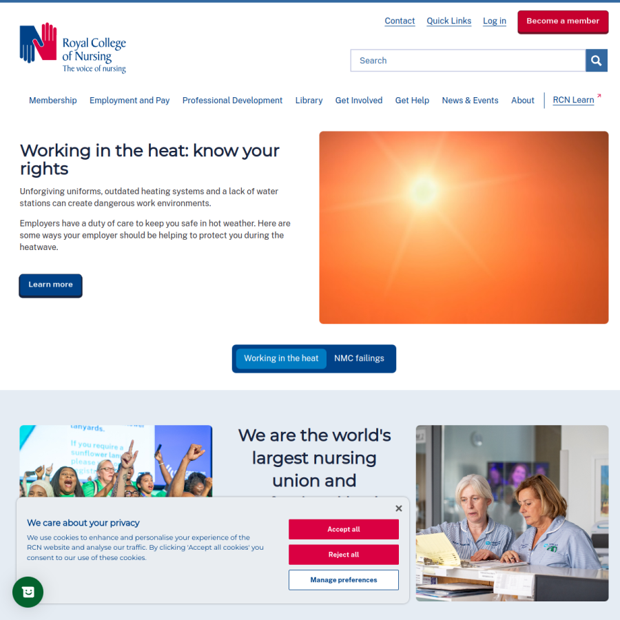 rcn.org.uk homepage screenshot