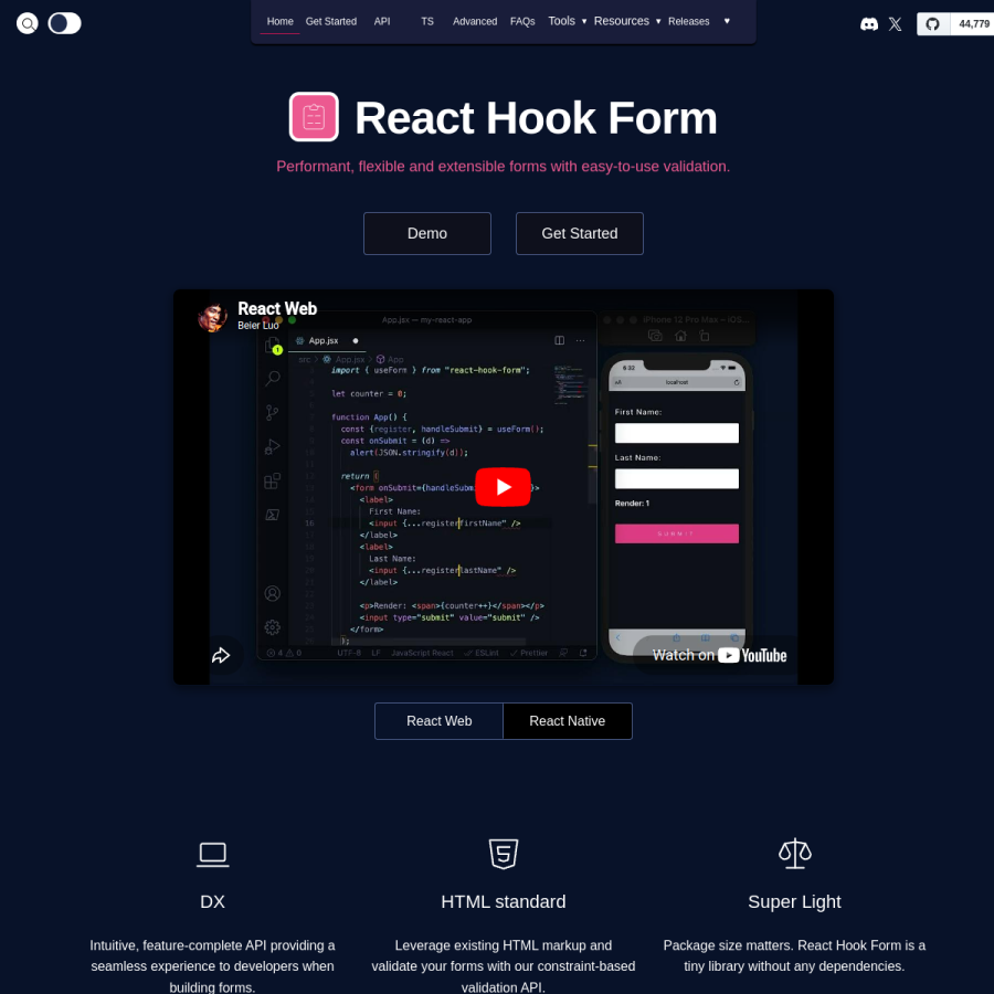 react-hook-form.com homepage screenshot