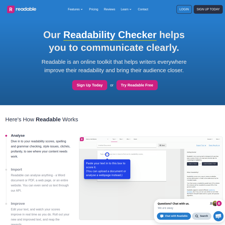 readable.com homepage screenshot