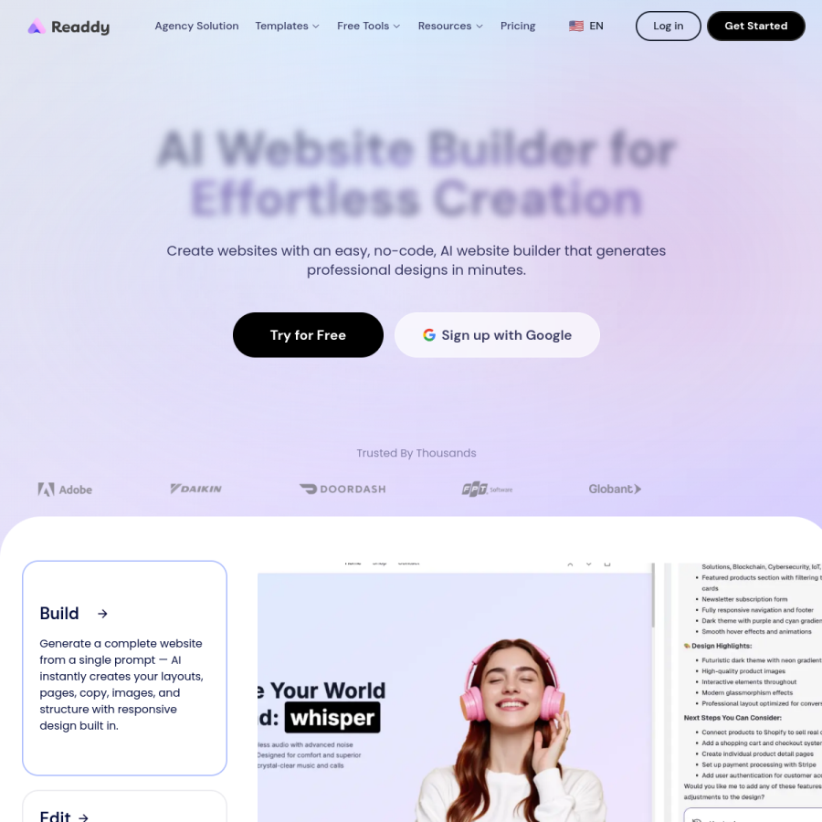 readdy.ai homepage screenshot