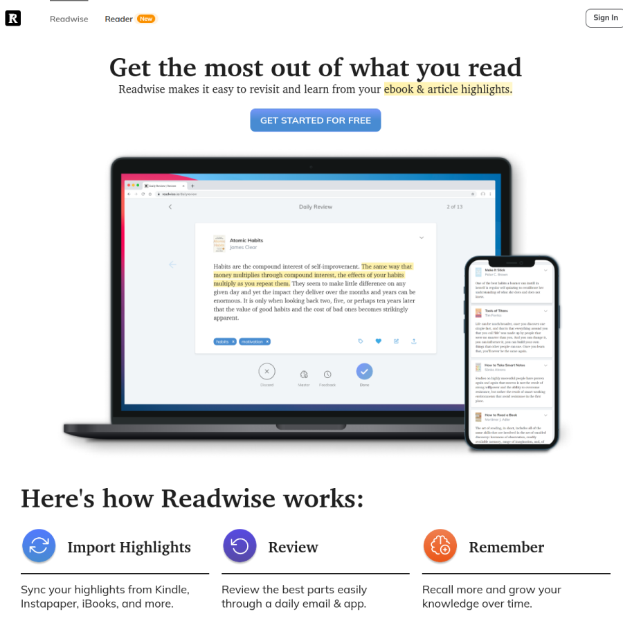 readwise.io homepage screenshot
