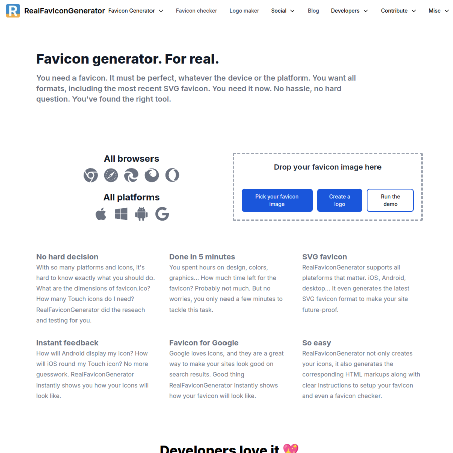 realfavicongenerator.net homepage screenshot