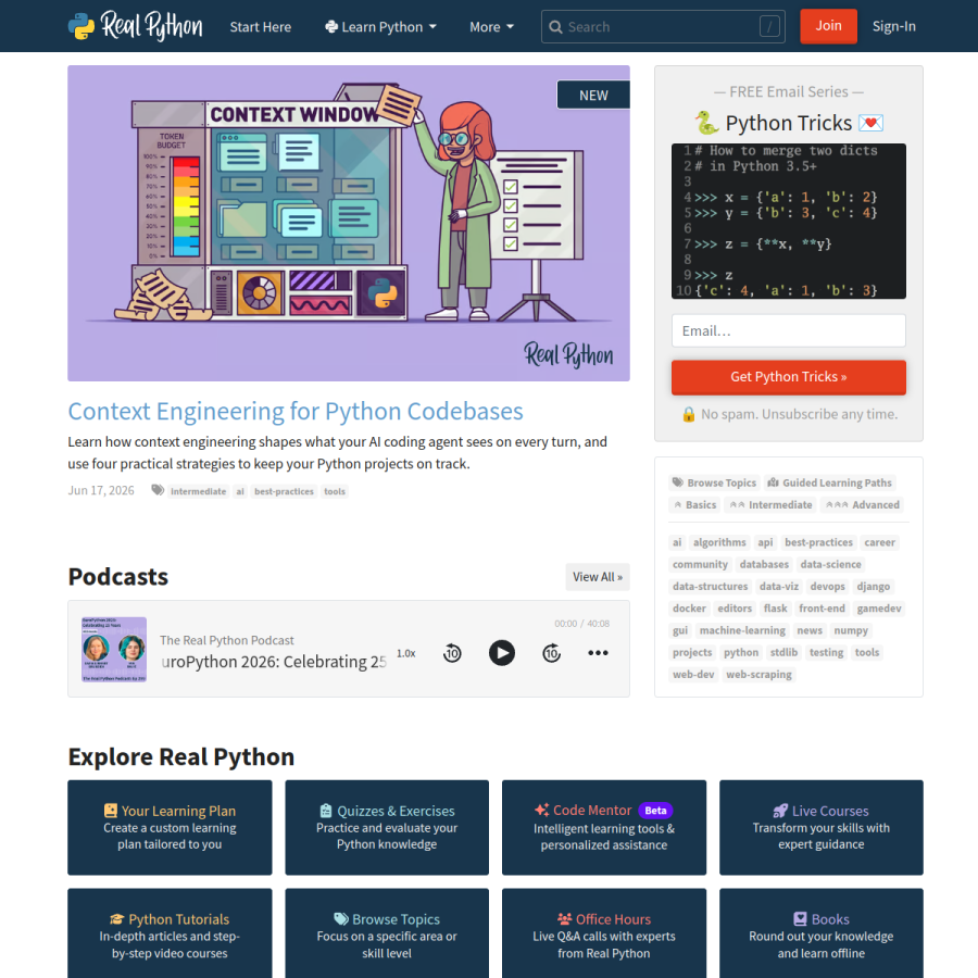 realpython.com homepage screenshot