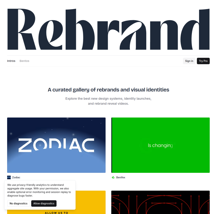 rebrand.gallery homepage screenshot
