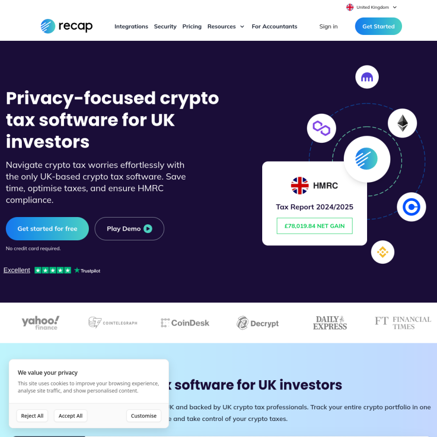 recap.io homepage screenshot
