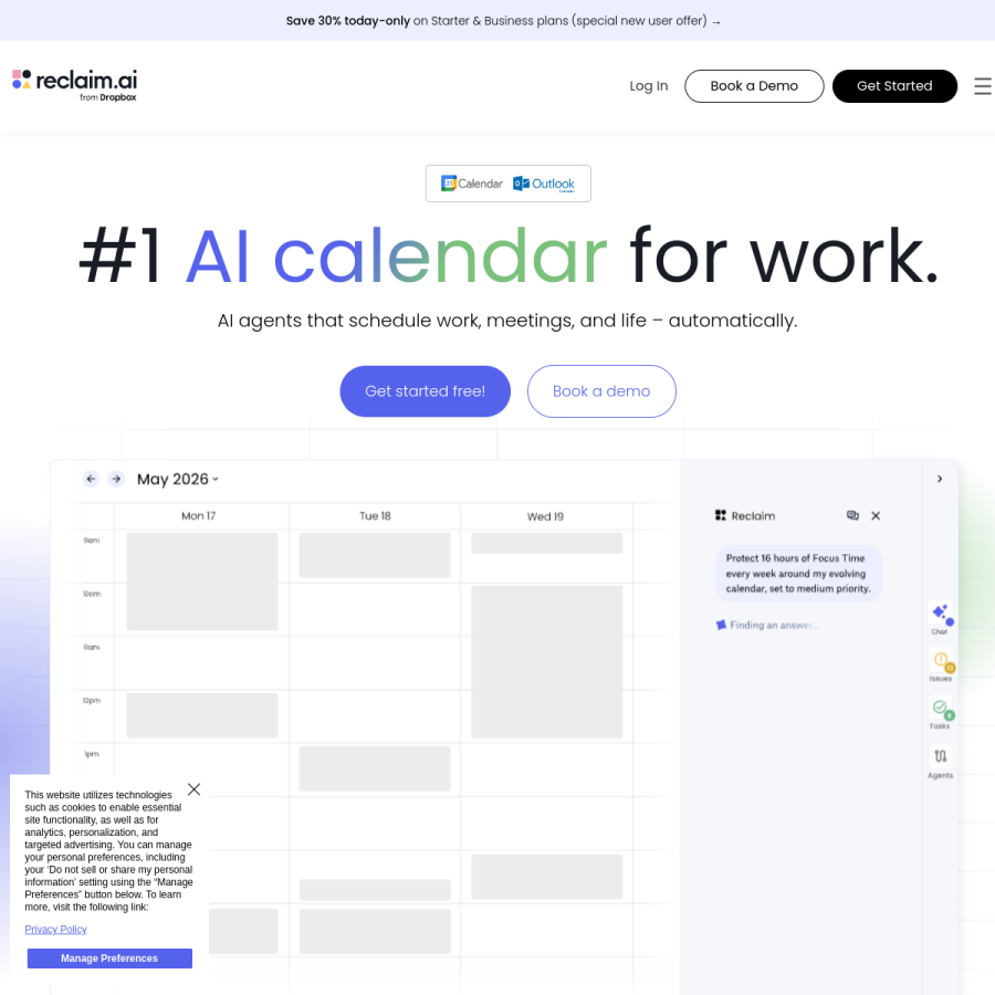 reclaim.ai homepage screenshot