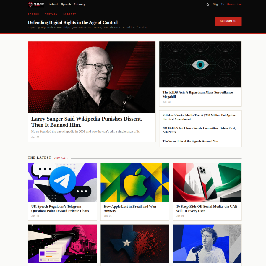 reclaimthenet.org homepage screenshot