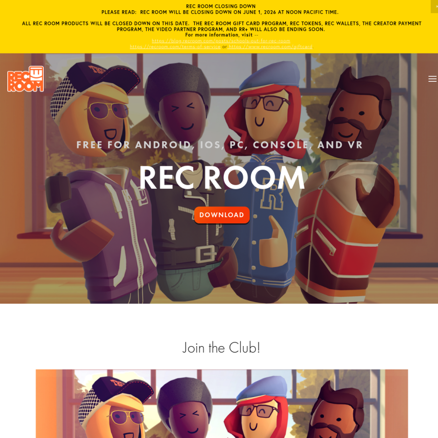 recroom.com homepage screenshot