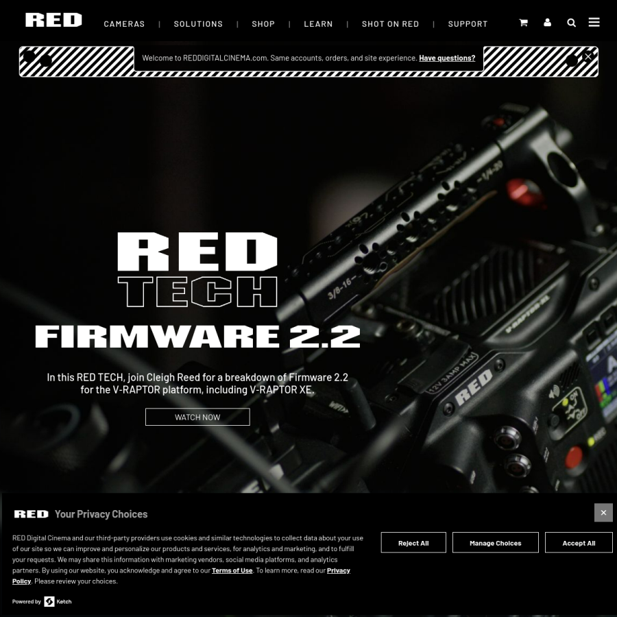 red.com homepage screenshot