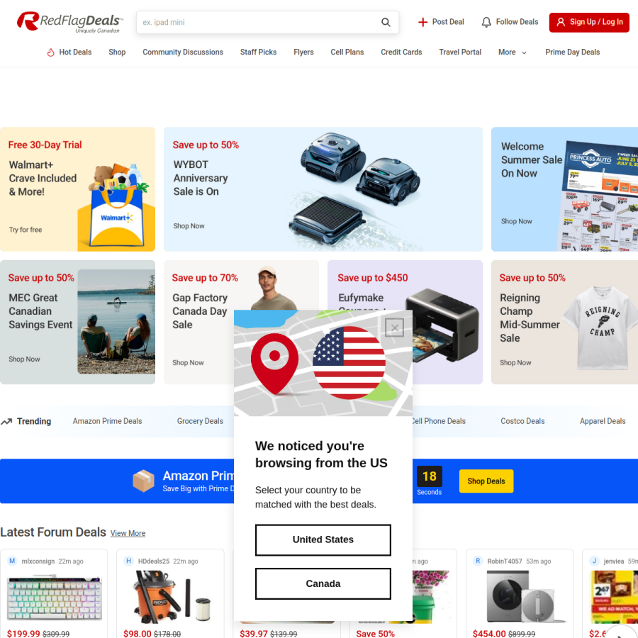 redflagdeals.com homepage screenshot